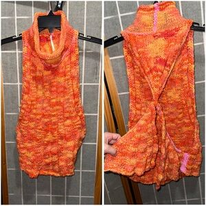 Free People Vibrant Orange Knit Sleeveless Backless Sweater